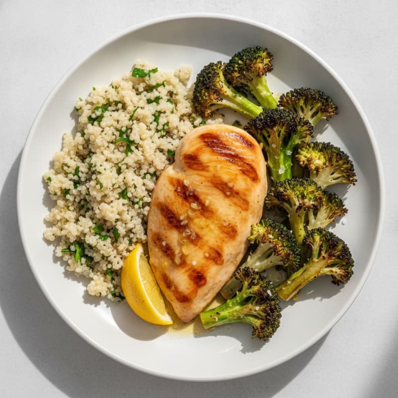 Grilled Chicken Breast with Quinoa and Roasted Broccoli