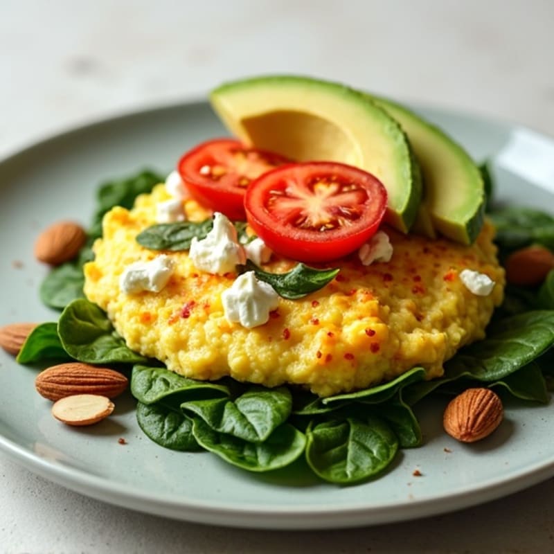 Egg White Spinach Scramble with Cottage Cheese and Fresh Tomatoes