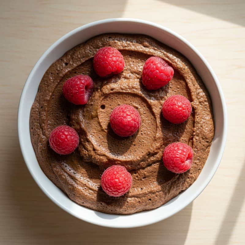 Silky Chocolate Protein Pudding with Raspberries