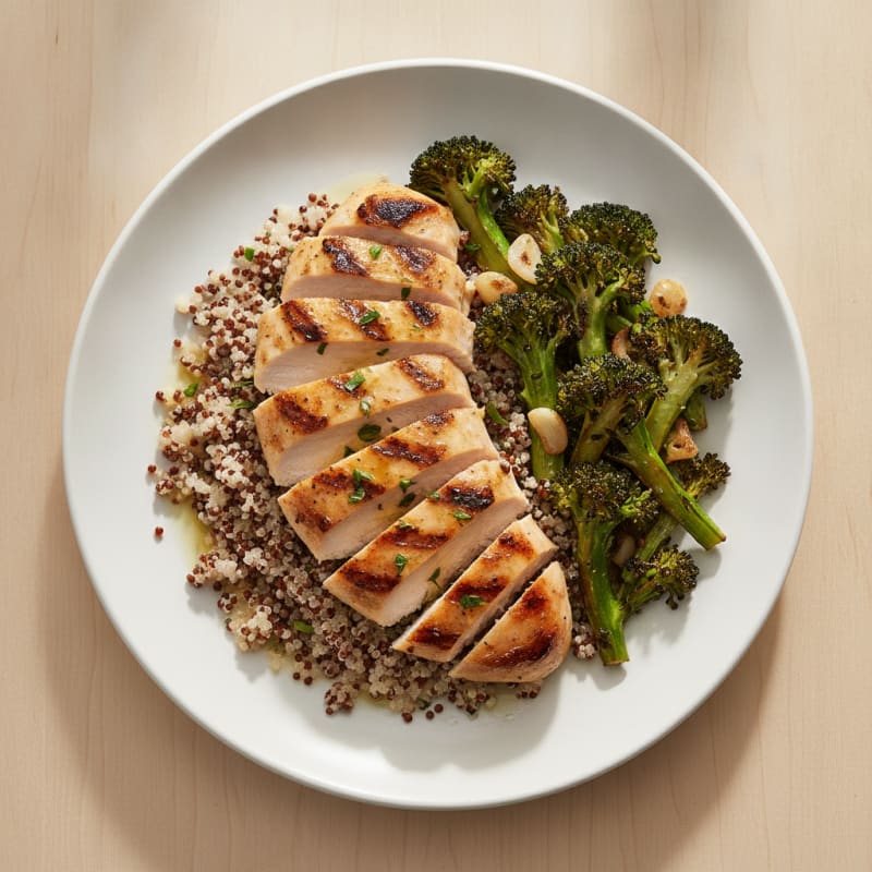 Grilled Chicken Breast with Quinoa and Roasted Broccoli
