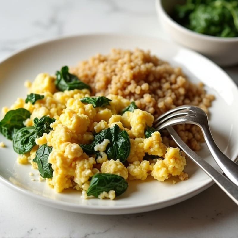 Egg White and Spinach Scramble with Turkey Sausage and Quinoa Side