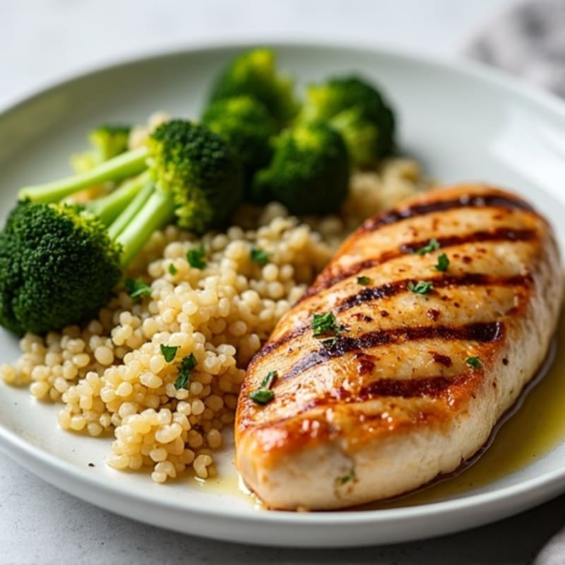 Grilled Chicken Breast with Quinoa and Roasted Broccoli