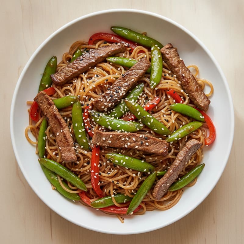 Lean Beef Stir Fry with Rice Noodles and Crunchy Vegetables