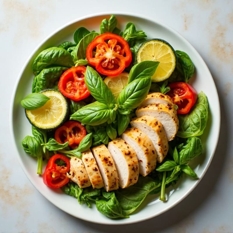 Lemon-Herb Chicken Salad with Mixed Greens and Roasted Vegetables