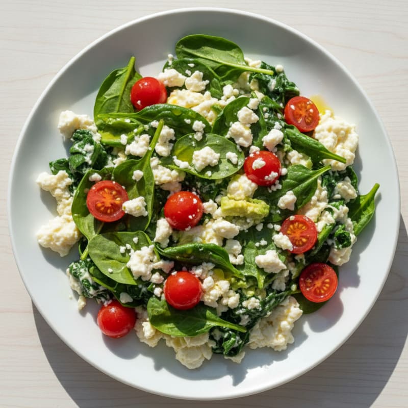 Egg White Spinach Scramble with Cherry Tomatoes