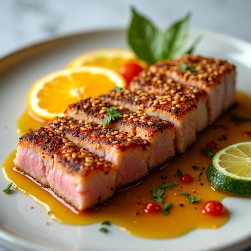 Sesame-Crusted Seared Tuna with Spicy Citrus Sauce