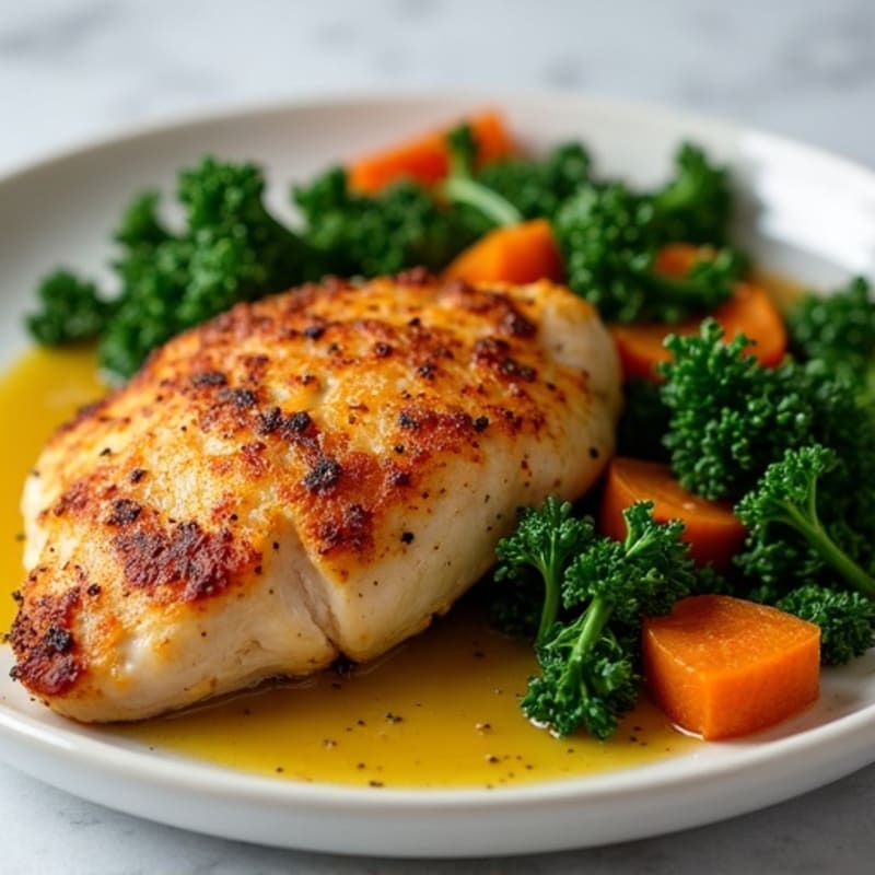 Crispy Roasted Sweet Potato and Herb Chicken with Sautéed Greens