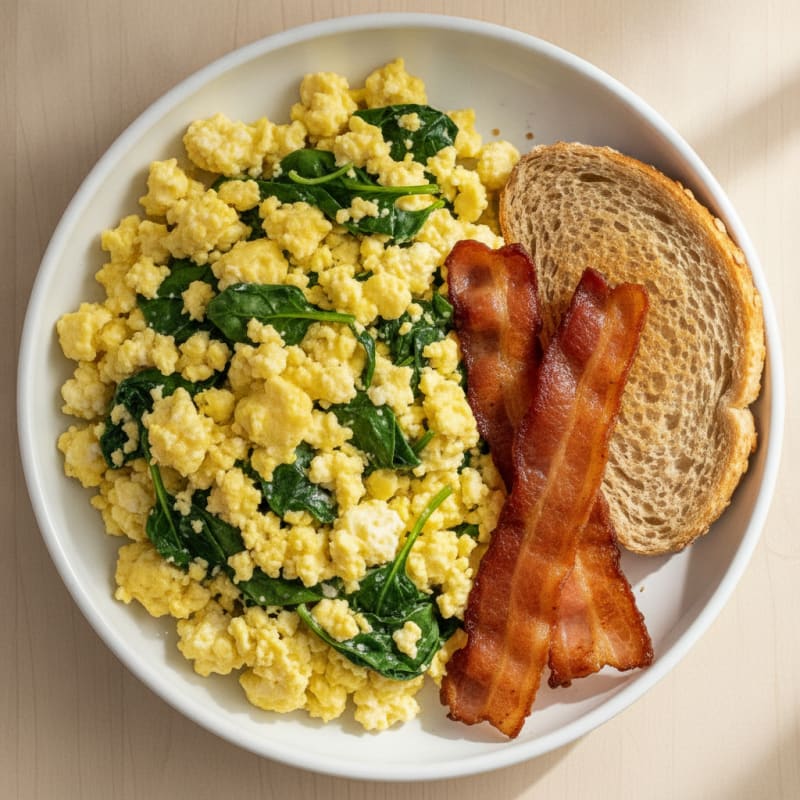 Cottage Cheese Scramble with Spinach and Turkey Bacon