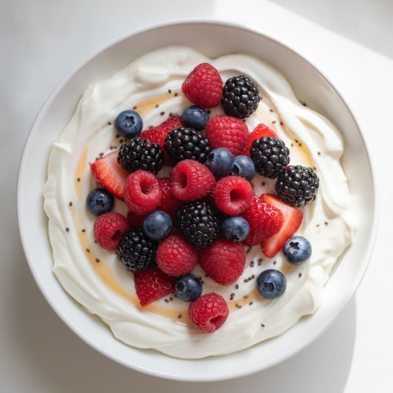 Greek Yogurt Protein Pudding with Mixed Berries