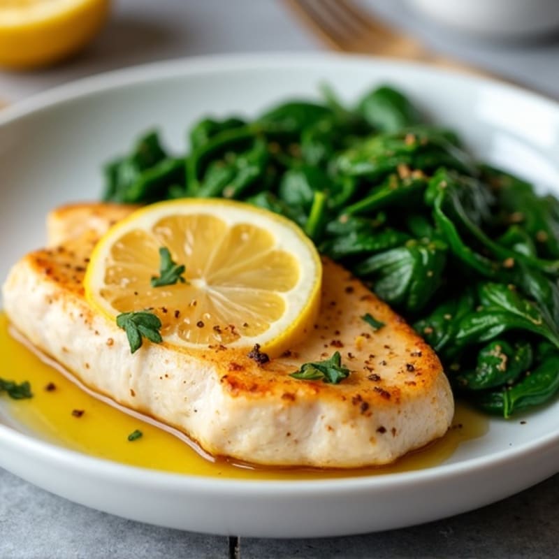 Lemon Garlic Pan-Seared Chicken with Sautéed Spinach