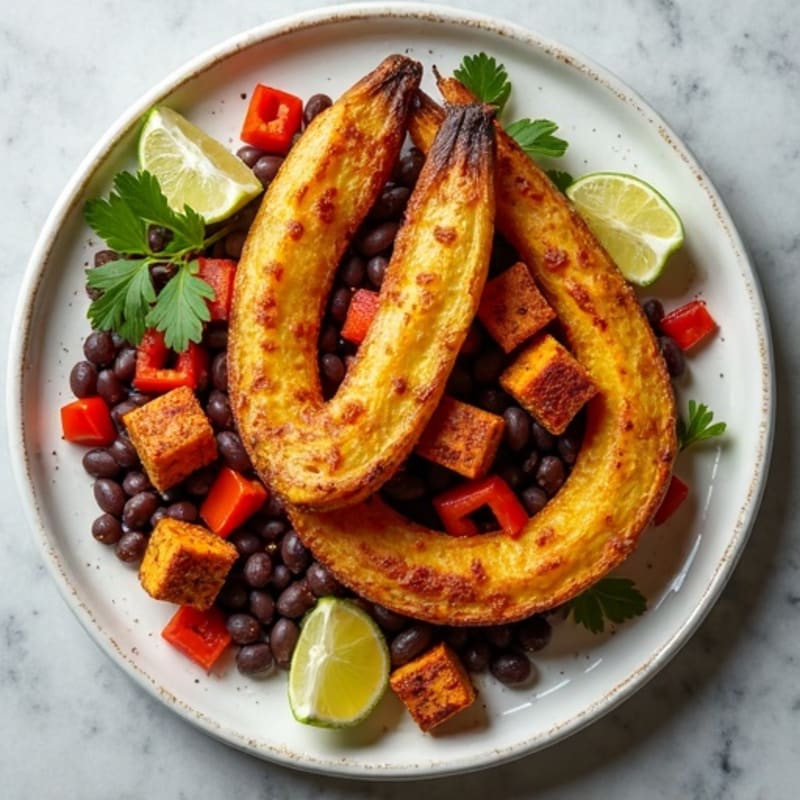 Crispy Baked Plantains with Coconut Black Beans