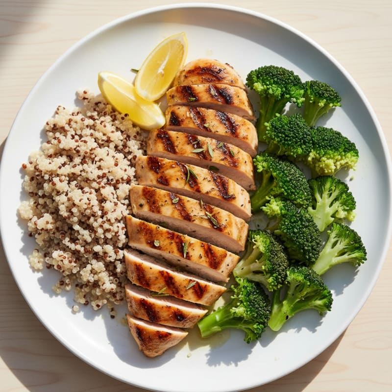 Grilled Chicken Breast with Quinoa and Steamed Broccoli