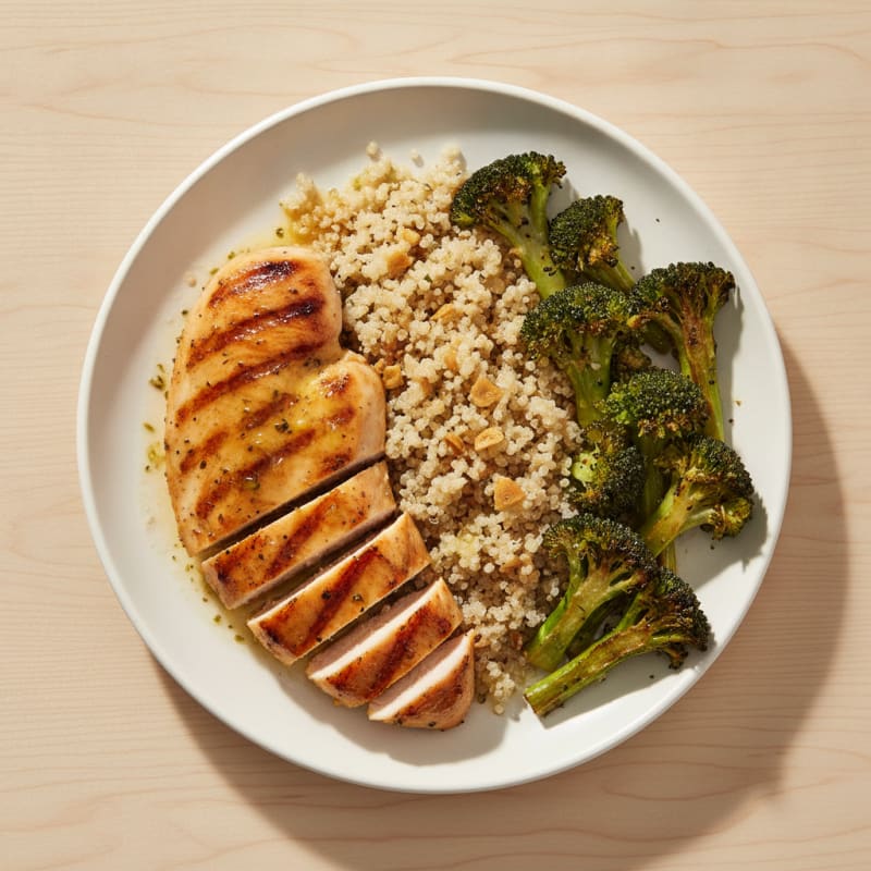 Grilled Chicken Breast with Quinoa and Roasted Broccoli