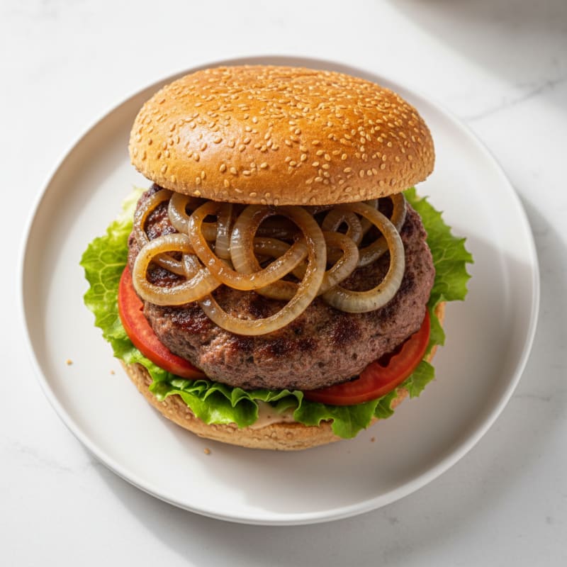 Classic Beef Burger with Caramelized Onions