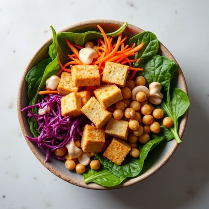 Crispy Baked Tofu Buddha Bowl with Tahini Sauce