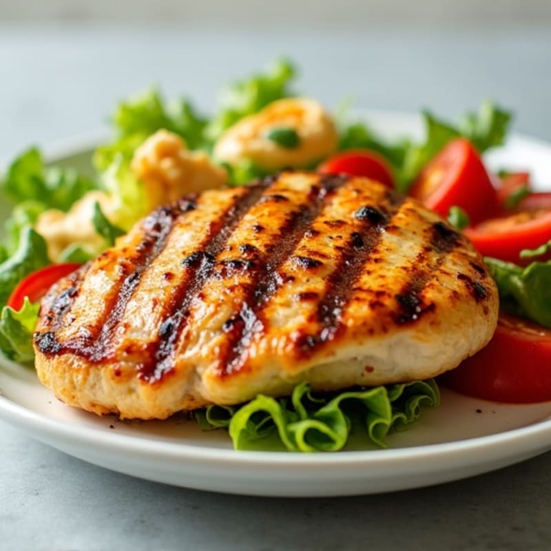 Grilled Chicken Breast with Crunchy Romaine and Tomato Salad