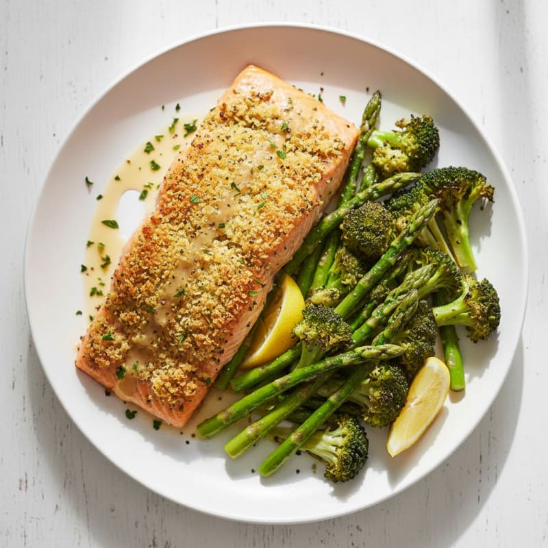 Golden Herb-Crusted Salmon with Roasted Vegetables