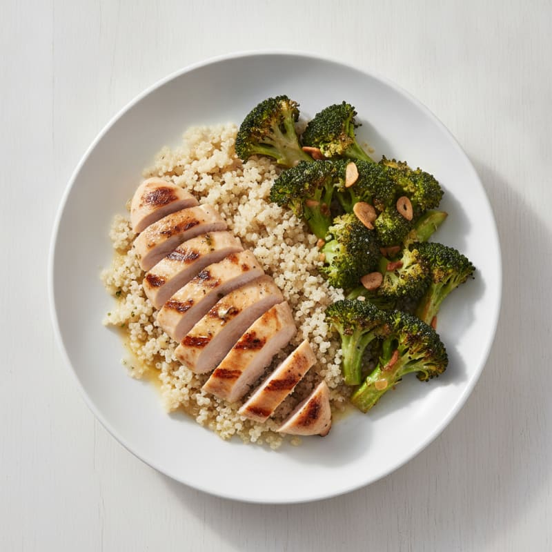 Grilled Chicken Breast with Roasted Broccoli and Quinoa