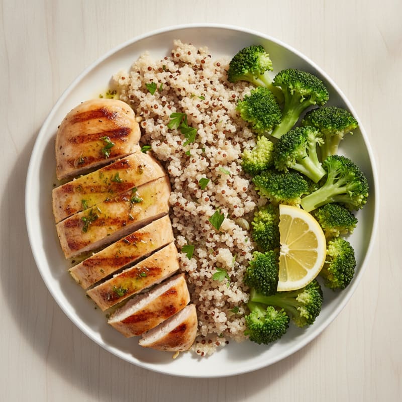 Grilled Chicken Breast with Quinoa and Steamed Broccoli