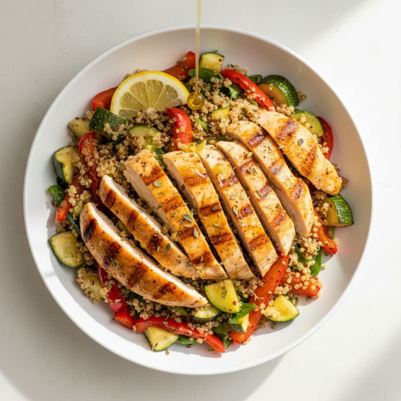 Grilled Chicken and Quinoa Power Bowl with Roasted Vegetables