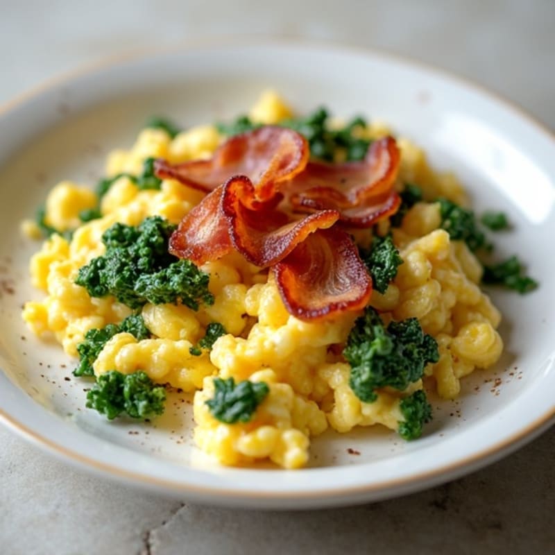 Fluffy Scrambled Eggs with Fresh Spinach and Crispy Turkey Bacon