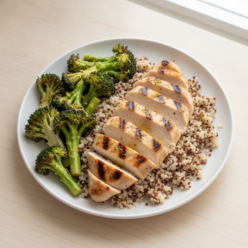 Grilled Chicken Breast with Quinoa and Roasted Broccoli