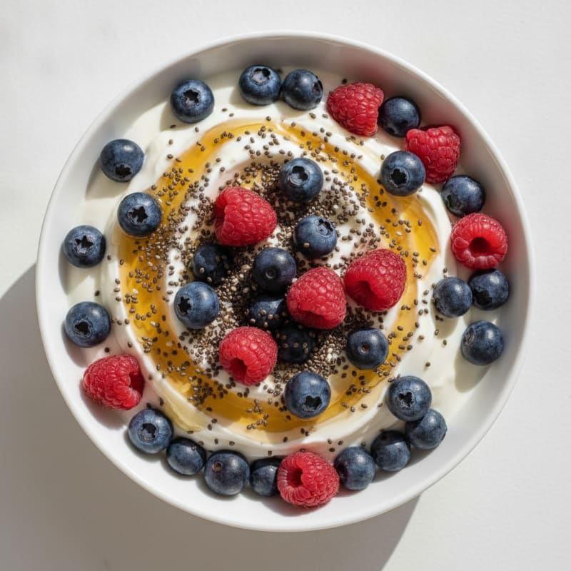 Silky Greek Yogurt with Mixed Berries and Chia Seeds