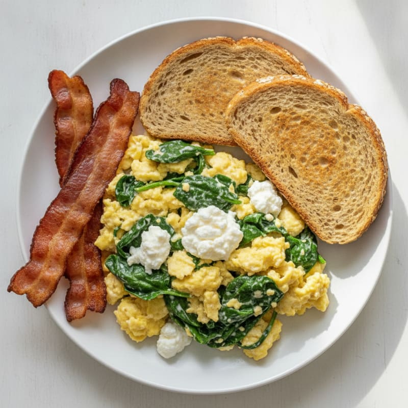 Cottage Cheese Scramble with Spinach and Turkey Bacon
