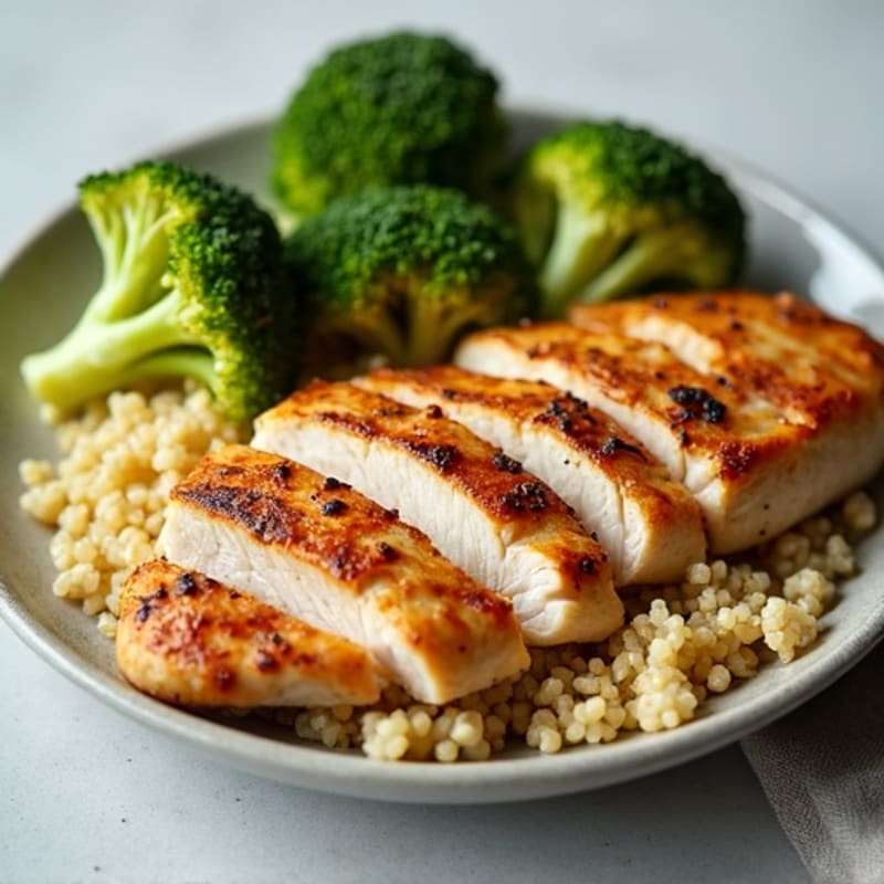 Grilled Chicken Breast with Quinoa and Roasted Broccoli