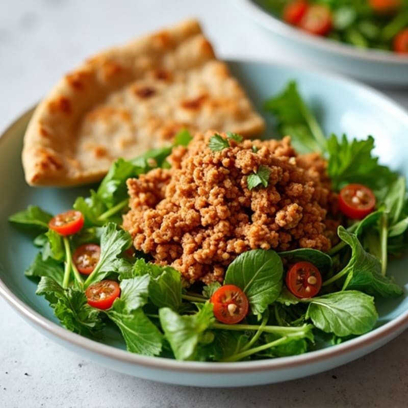 Spiced Ground Turkey with Fresh Greens and Warm Flatbread