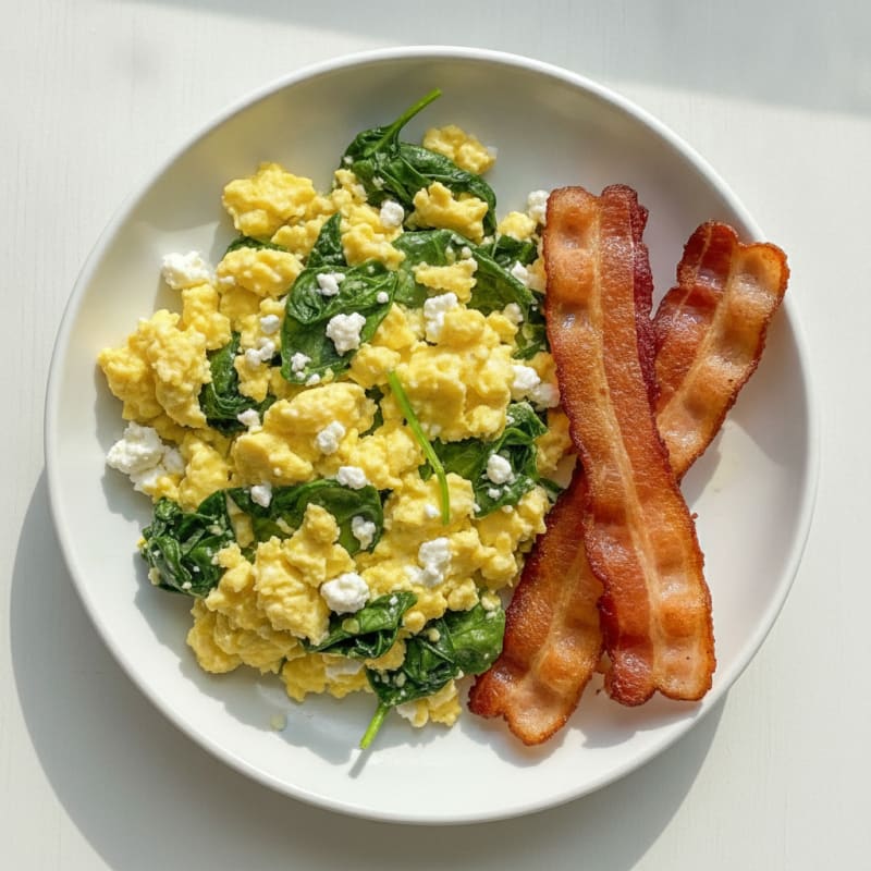 Cottage Cheese Scramble with Spinach and Turkey Bacon