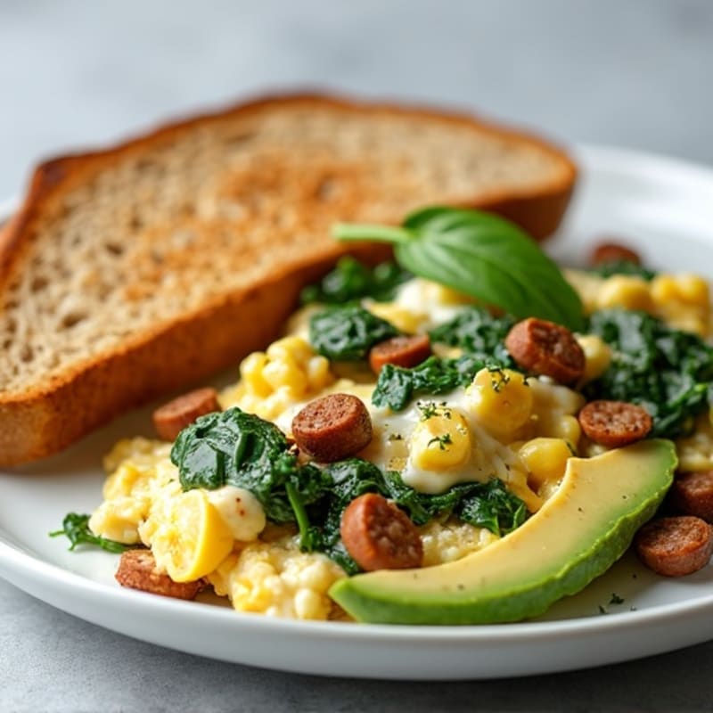 Egg White and Spinach Scramble with Turkey Sausage