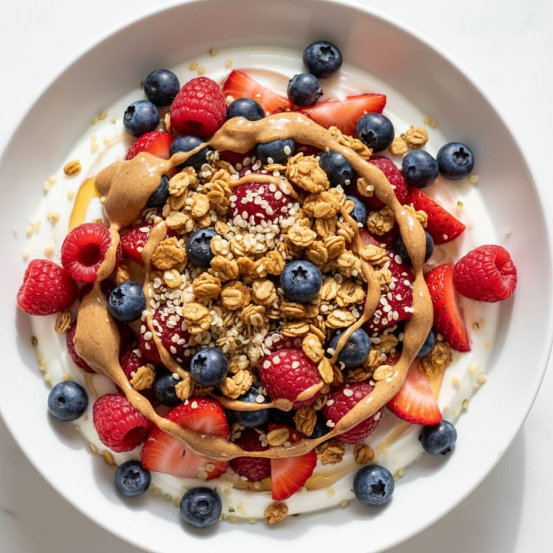 Creamy Greek Yogurt Bowl with Mixed Berries and Almond Butter