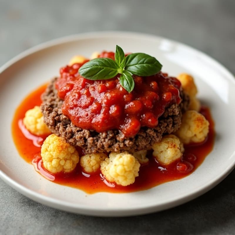 Hearty Ground Beef and Roasted Cauliflower with Tomato Sauce