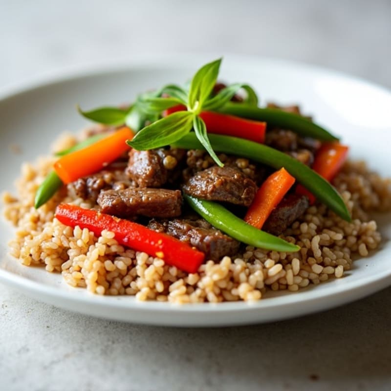 Lean Beef and Vegetable Stir-Fry with Steamed Brown Rice