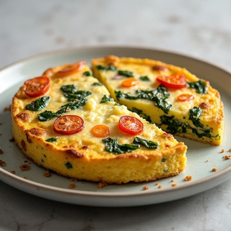 Fluffy Egg Frittata with Fresh Spinach and Roasted Bell Peppers