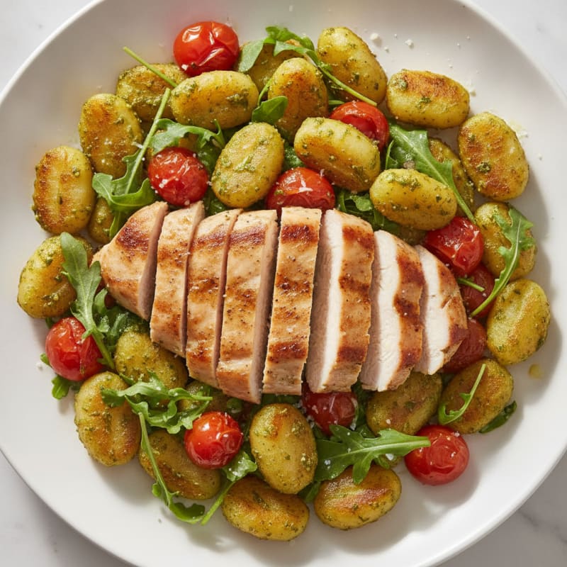 Gnocchi with Arugula Pesto and Cherry Tomatoes