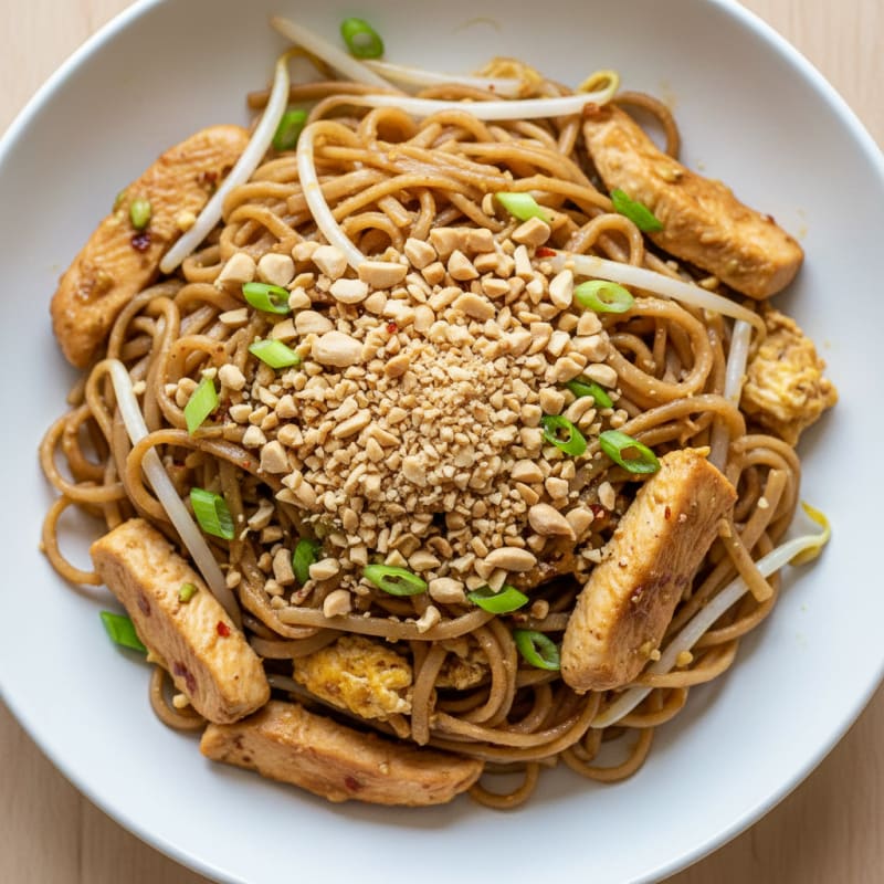 Chicken Pad Thai Noodles with Peanuts