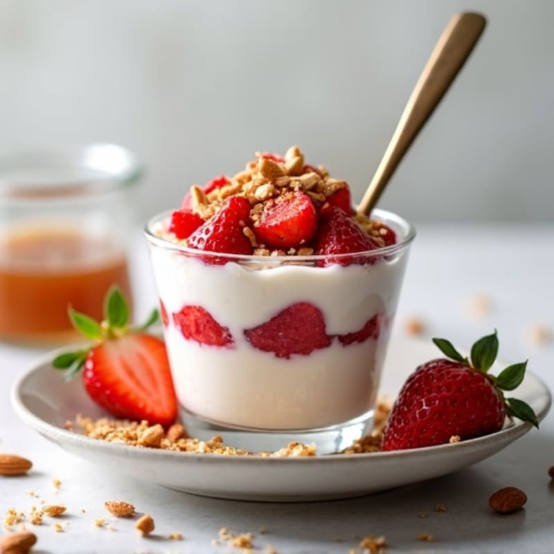 Creamy Strawberry Protein Parfait with Crunchy Almond Topping