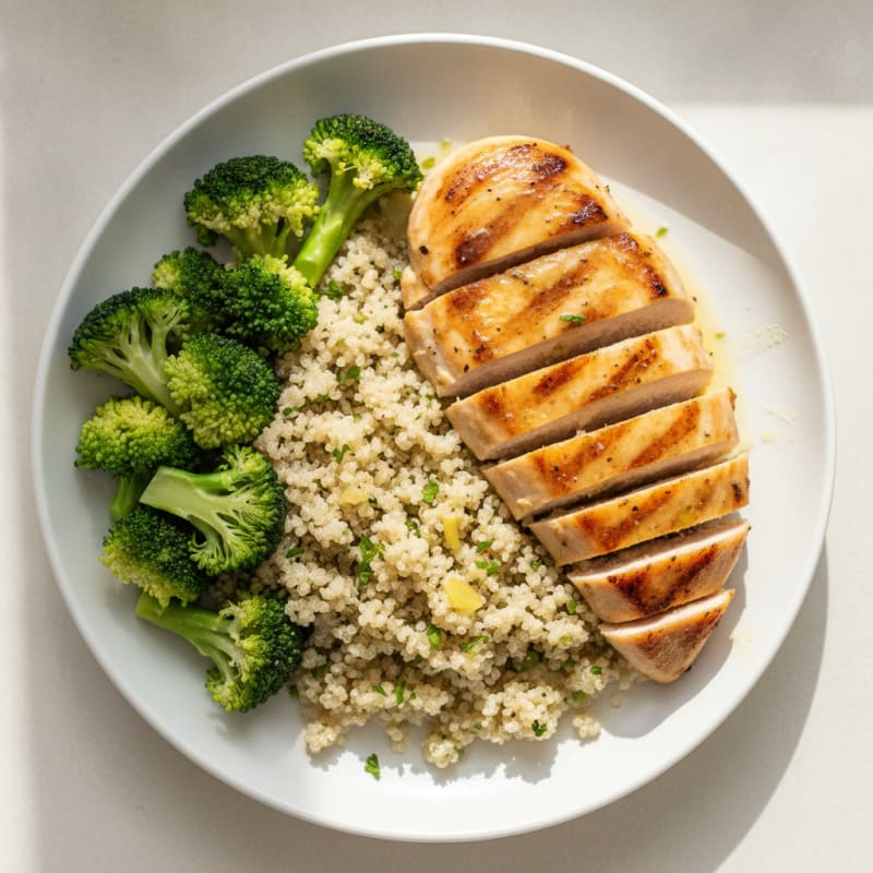 Grilled Chicken Breast with Quinoa and Steamed Broccoli