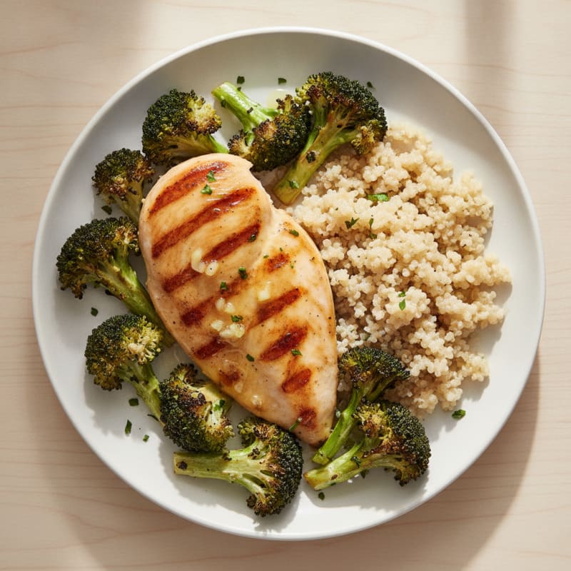 Grilled Chicken Breast with Quinoa and Roasted Broccoli