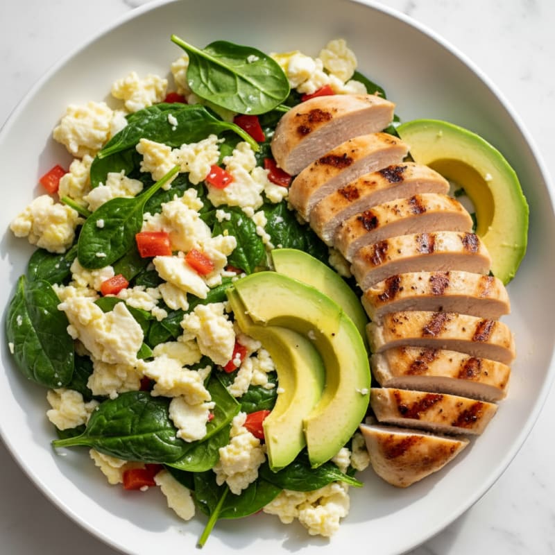 Egg White and Spinach Scramble with Grilled Chicken Breast