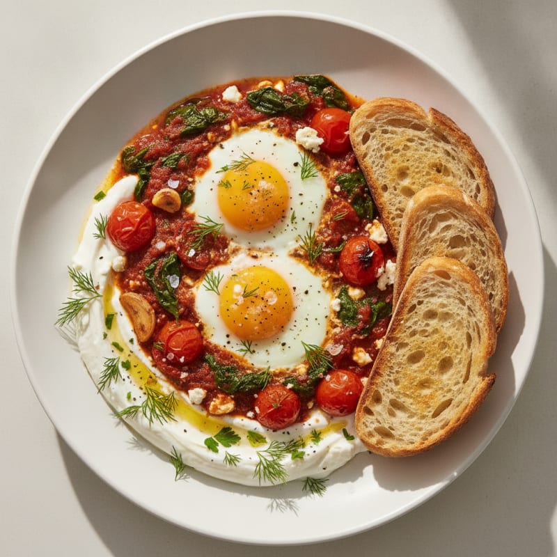 Baked Eggs with Sourdough and Yogurt