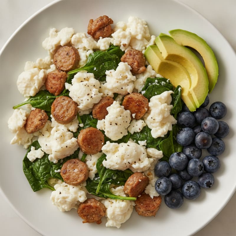 Egg White and Turkey Sausage Scramble with Spinach