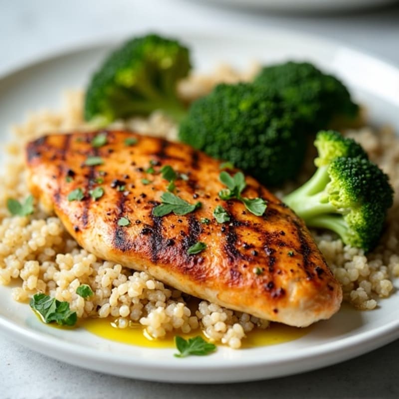 Grilled Chicken Breast with Quinoa and Roasted Broccoli