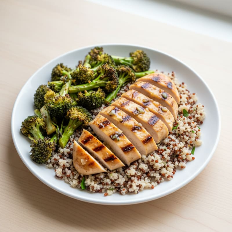 Grilled Chicken Breast with Quinoa and Roasted Broccoli