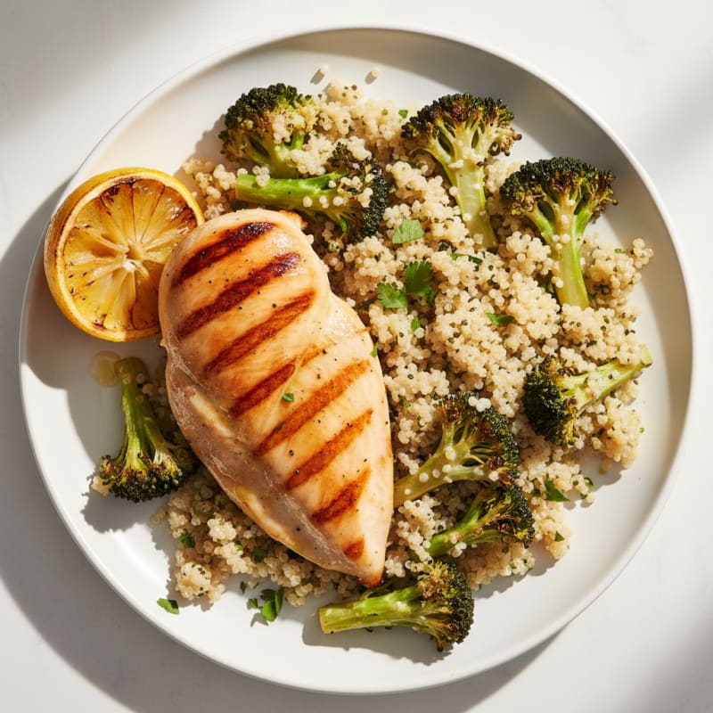 Grilled Chicken Breast with Quinoa and Roasted Broccoli