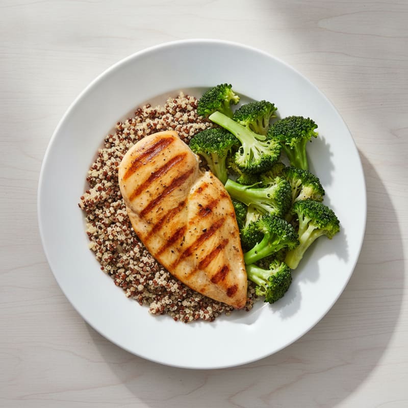 Grilled Chicken Breast with Quinoa and Steamed Broccoli