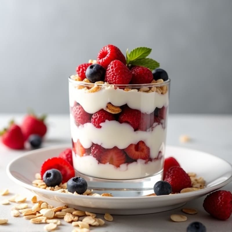 Greek Yogurt Protein Parfait with Mixed Berries and Almonds