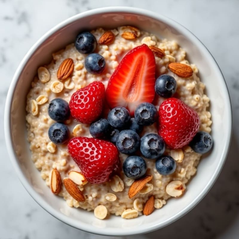 Creamy Protein Oatmeal with Berries and Crunchy Nuts